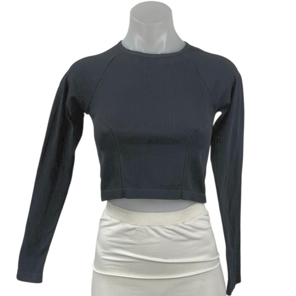 H&M Move Womens Black Seamless Long Sleeve Yoga Workout Athletic Crop Top Size S